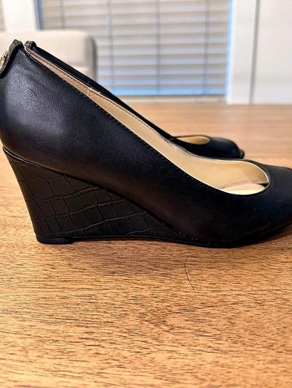 Nine West Cape Dress Wedges Black Peep-Toe